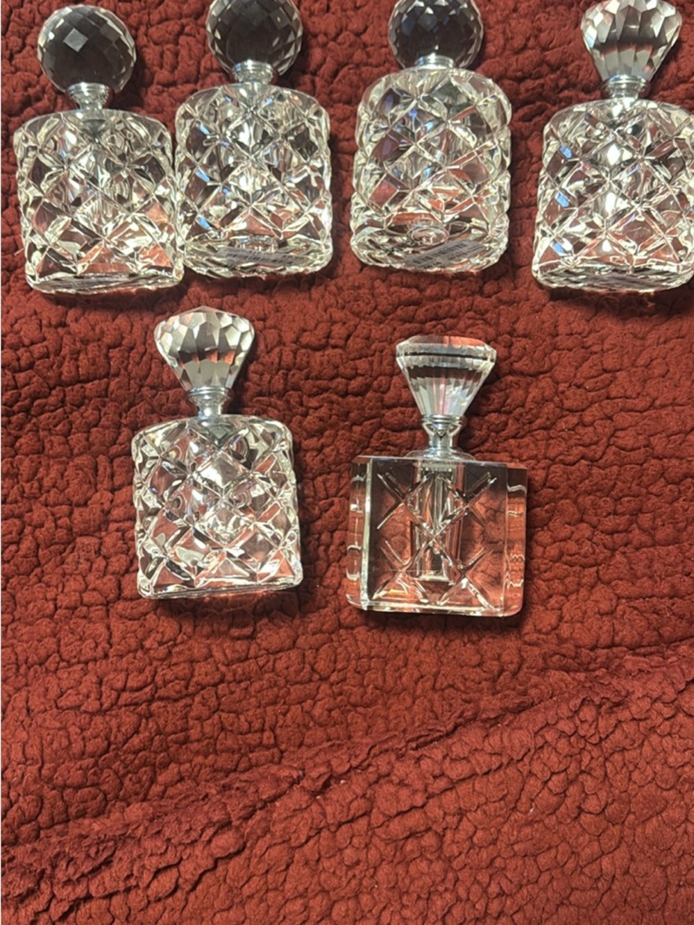Cut Glass Crystal Perfume Bottle Set - Clear Glass Stoppers